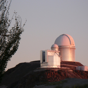 3.6m telescope with HARPS dome in the background, NTT in the foreground, ESO's La Silla Observatory, Chile