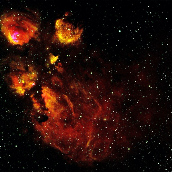 Bear Claw Nebula (NGC 6334), false color RGB image (H-α, S-II, I), created with Vysos 6 telescope. Credit: Universitätssternwarte Bochum