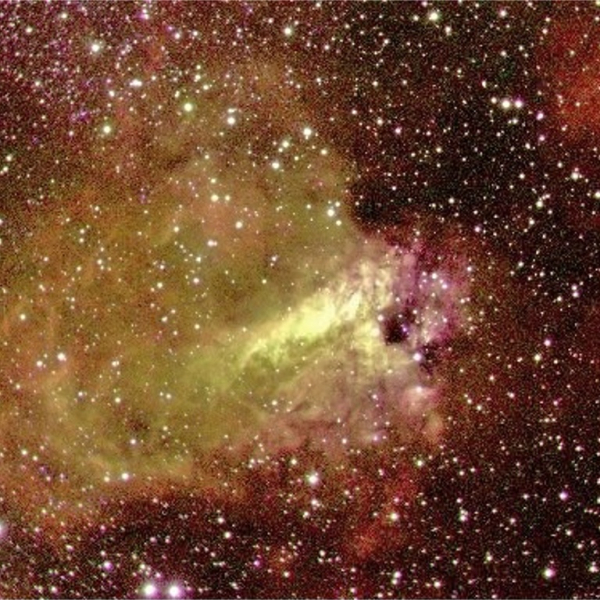 Omega Nebula (M 17), false color RGB image (I, R, V), created with Vysos 6 telescope. Credit: Universitätssternwarte Bochum