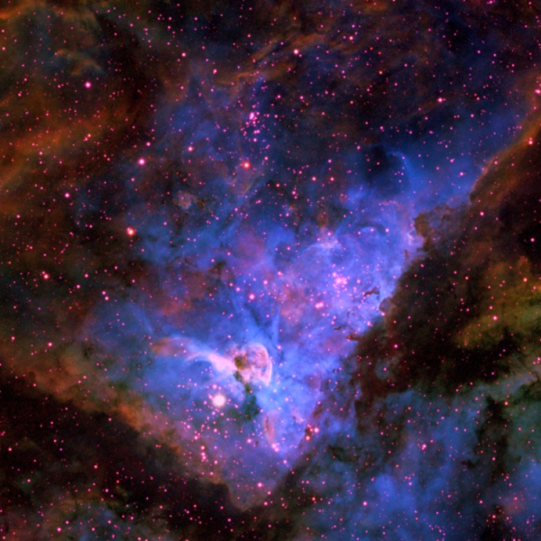 Eta Carina Nebula (NGC 3372), false color RGB image (H-α, O-III, S-II), created with Vysos 6 telescope. Credit: Universitätssternwarte Bochum