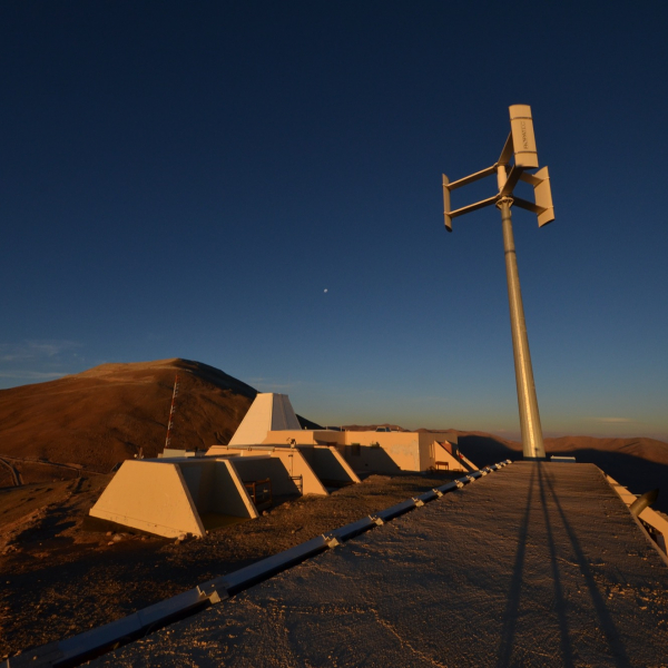 Wind turbine at OCA (currently OCM) at sunset. Credit: M. Górski