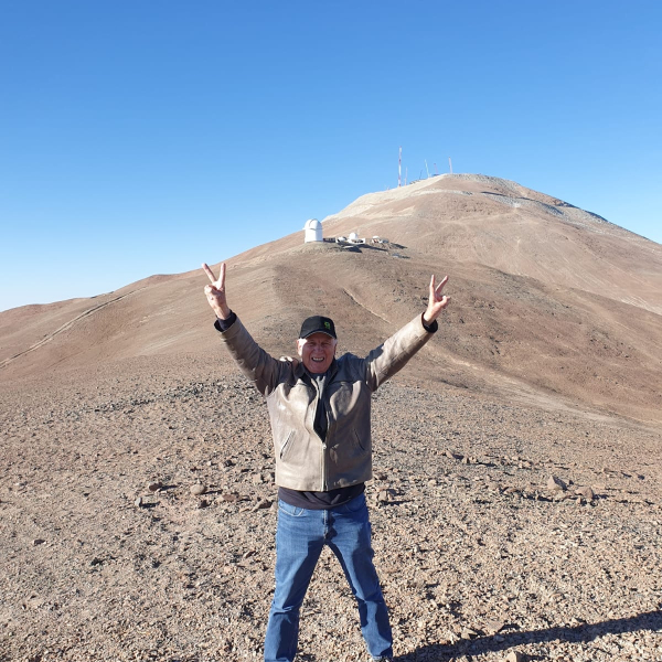 Wolfgang on a hike close to the Observatory Cerro Armazones (OCA, currently Observatory Cerro Murphy, OCM). The ELT in the background. March 2023