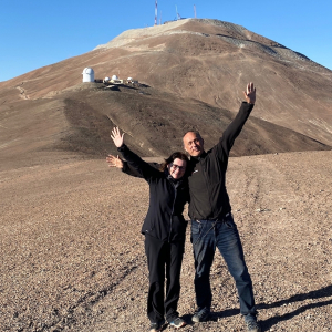 Ksenia and Grzesiek on a hike close to the Observatory Cerro Armazones (OCA, currently Observatory Cerro Murphy, OCM). The ELT in the background. March 2023
