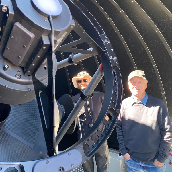 Bartek and Wolfgang in the dome of a new 1.5-m telescope at the Observatory Cerro Armazones, currently Observatory Cerro Murphy (OCM), March 2023