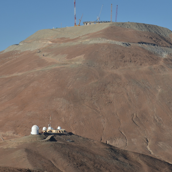 A view of the OCA (currently OCM) from a neighbouring hill. In the background, the ELT under construction, 2023