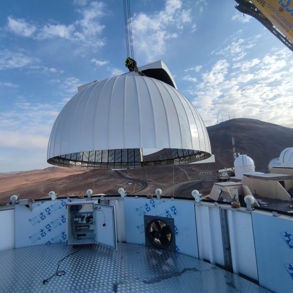 A dome of the 1.5m telescope, being moved to its place, OCA (currently OCM), 2023