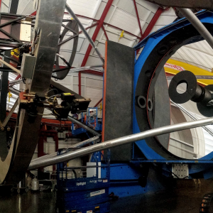 The Magellan Telescope, Clay, prepared to having its lamp changed next ot the secondary mirror, Las Campanas Observatory, May 2023