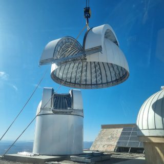 A dome of the 0.8m telescope, being moved to its place, OCA (currently OCM), 2022