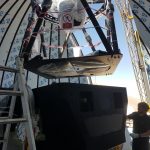 1.5-m telescope being placed in its dome, OCA (currently OCM), 2023