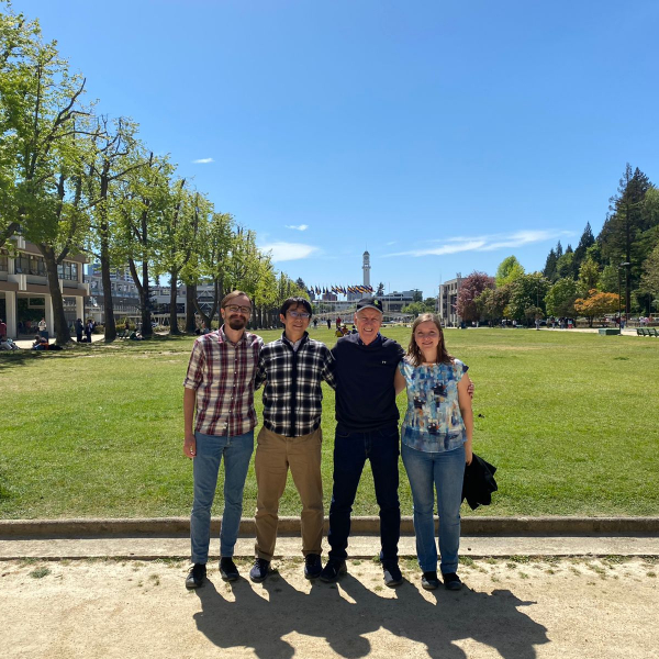 Stroll around the Universidad de Concepción campus as part of Noriuki Matsunaga's academic visit. From the left: Bartek Zgirski, Noriuki Matsunaga, Wolfgang Gieren, Paulina Karczmarek. Concepción, Chile, 2023.