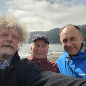 Jesper Storm, Wolfgang Gieren, and Grzegorz Pietrzyński on the trip to Desembocadura, Concepción, Chile; April 15, 2024.
