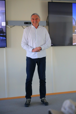 Rolf Chini giving speech at the Inauguration of the OCM. Paranal Residency, April 23, 2024. Credit: Mariusz Michalak