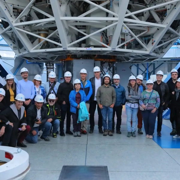 Esteemed guests and founders of the OCM during a visit at the VLT unit, guided by the ESO director. Paranal Observatory, April 23, 2024