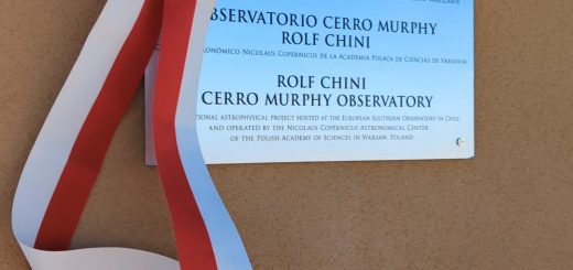 The unveiled plaque of the observatory bearing names of Rolf Chini and Miguel Murphy. April 23, 2024. Credit: Paulina Karczmarek